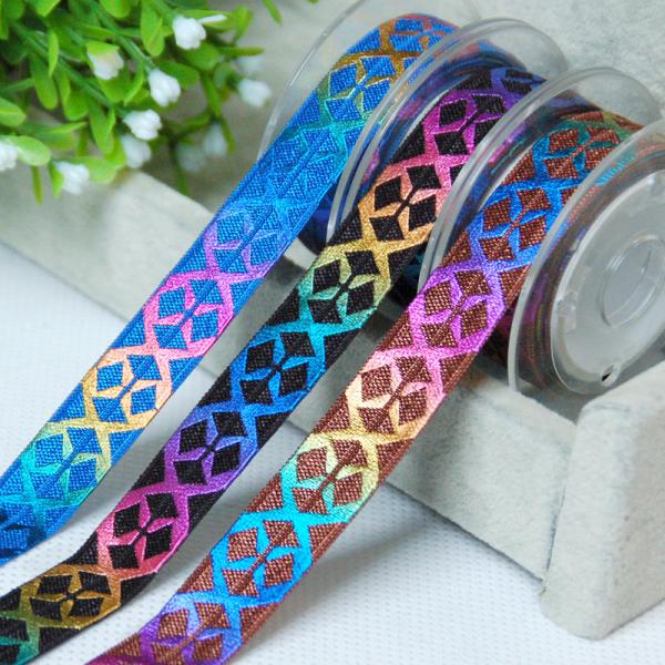 Colorful Rainbow Gold Stretchy Ribbon For Hair Ties , Gifts Wrapping Flat Elastic Ribbon