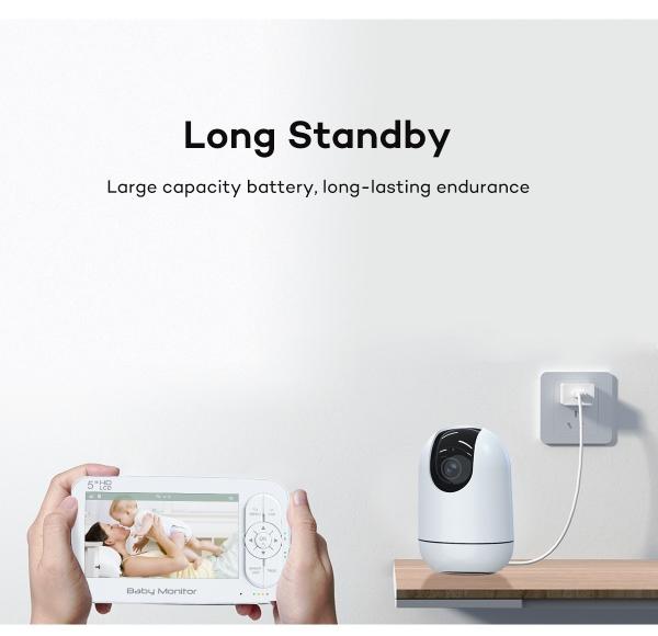 5 Inch 720P PRO Security Baby Monitor Cameras With Visual Sound Alarm 360 PTZ Camera