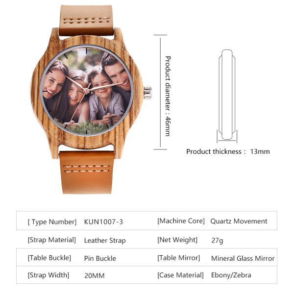 Classic Three Pin Leather Band 250mm Wooden Wrist Watch