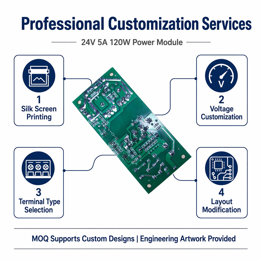 High-Efficiency 24V 5A Power Board 120W AC-DC Switching Power Supply Module for Audio and Small Home Appliances