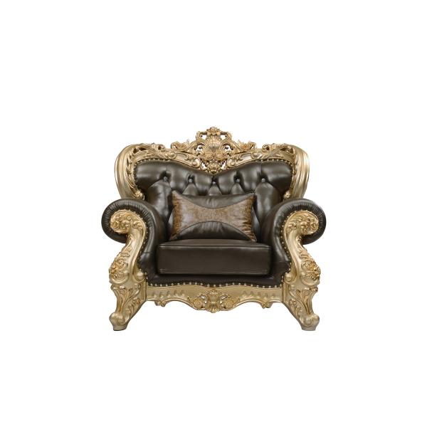 Brown Genuine leather 1+2+3seat Sofa in Classic carving Furniture Sliver color Joyful Ever