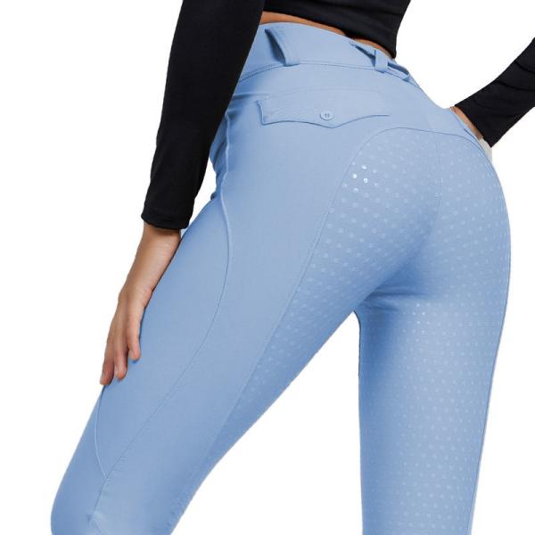 Light Blue Anti Pilling Women Horse Riding Pants Equestrian Clothes