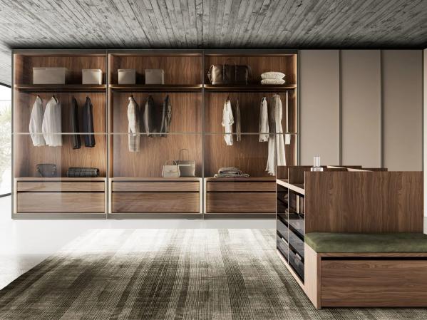 Guarda-roupa moderna personalizada de madeira de chapéu Guarda-roupa de quarto com portas de vidro