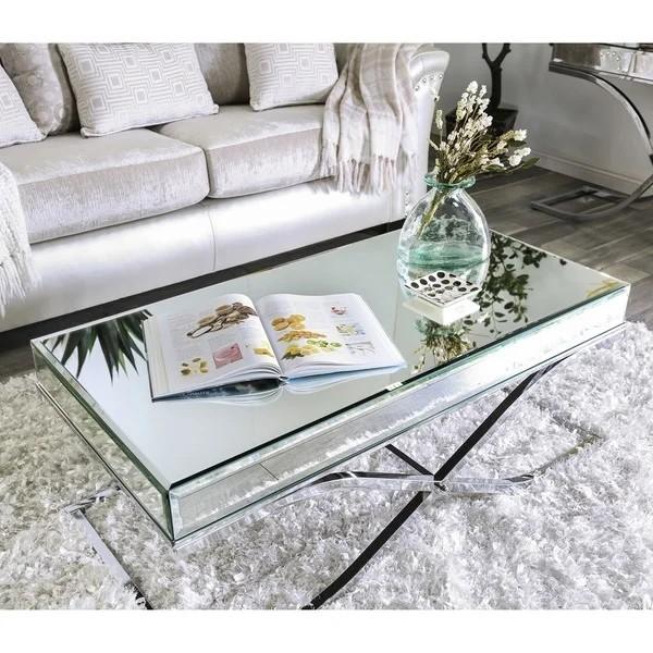 Luxury mirrored coffee table stanieless steel base glass top console table for hotel home