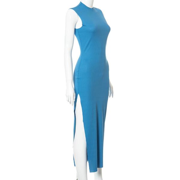 Round Neck High Waist Split Sleeveless Casual Maxi Dress