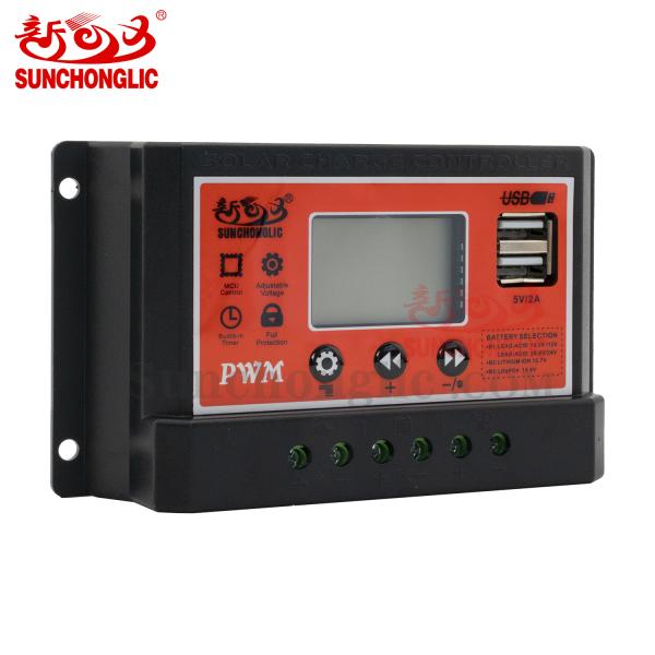 Contrôleur de charge solaire à modulation de largeur d'impulsion (PWM) manuel 10 ampères avec écran LCD 24 volts