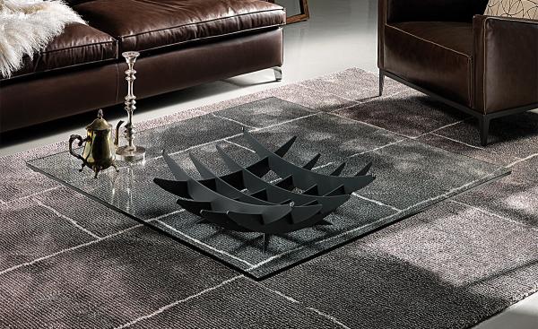 Sculptured Steel Base & Transparent Glass Top Coffee Table