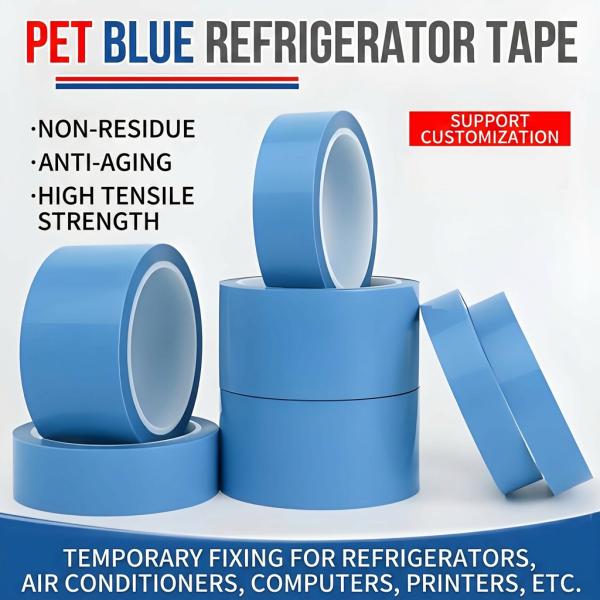 Nomaytape Yellow Blue Diagonal PET High Temperature Warning Tape with 220℃ Heat Resistance and No Residue Silicone Adhesive for Safety Hazard Marking