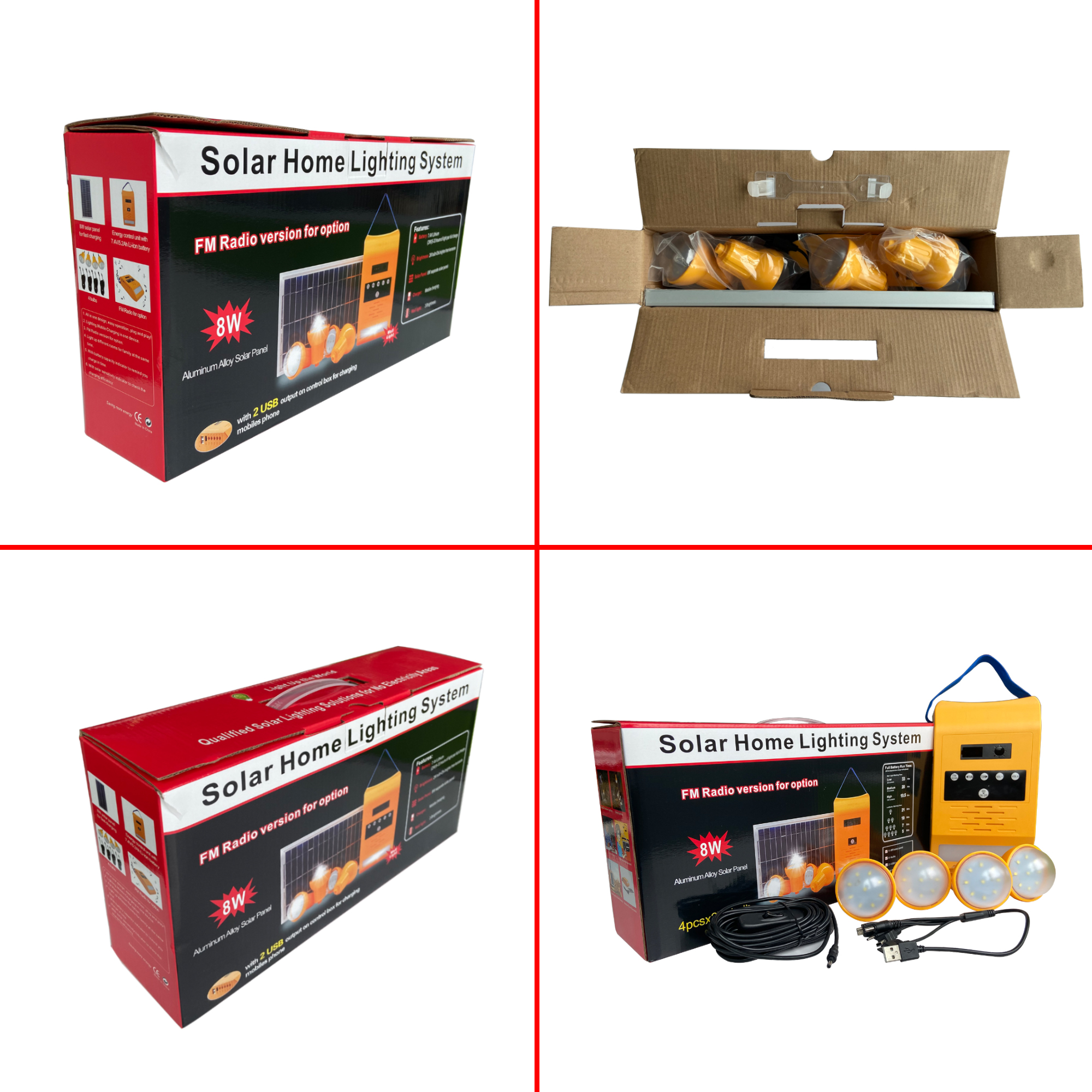 набор 4pcs радио иона 7.4V 5200mAH Li солнечный приведенный в действие * осветительная установка шариков 2W солнечная домашняя