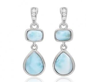 Gemstone Larimar Silver Jewelry Mini Diamond Teardrop Earrings