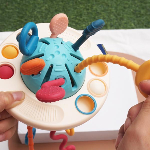 Baby Sensory Montessori Silicone Toy Travel Pull String Activity Toy for Toddlers