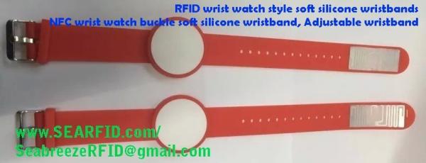 RFID wrist watch style soft silicone wristbands, NFC wrist watch buckle soft silicone wristbands, adjustable wristbands