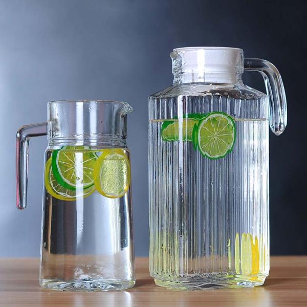 Kitchen Wide Mouth Water Glass Jug , 1100ml/37oz Juice Carafe With Lid