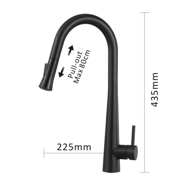500000 times Stainless Steel Kitchen Faucet Hot Cold Pull Out Taps Single Handle Black Mixer