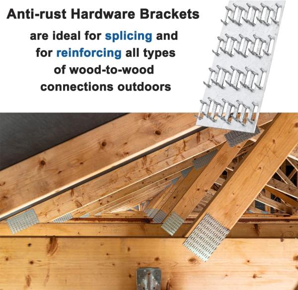 Pronged Truss Plates with 8mm Nail Teeth Galvanized Steel Flat Mending Plates Repair Tie Plate Bracket Thickness 1mm for Timber Roofing Wood Truss Connector Plate