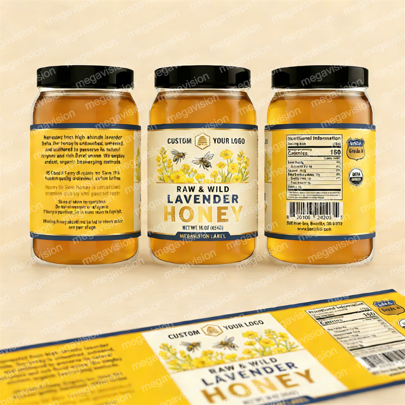 Custom Gold Hot Stamping Business logo Label Print Sticker Honey Food Jam Peanut Butter Jar Bottle Packaging Labels