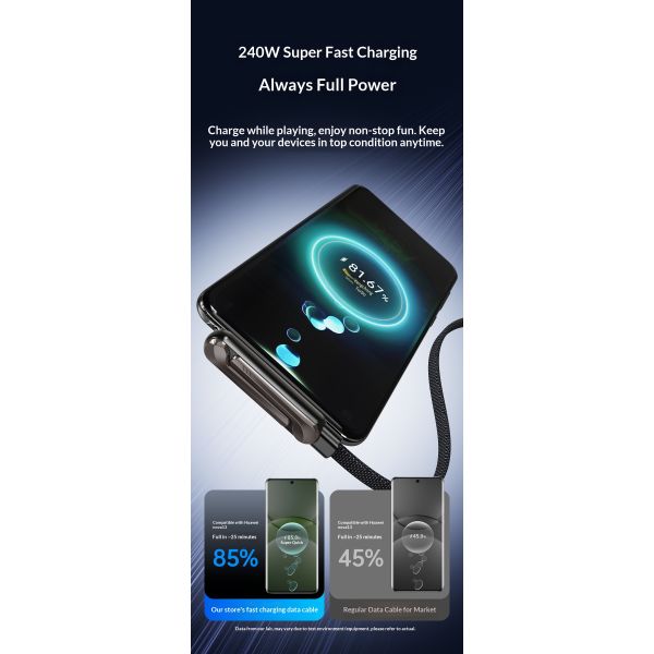 Multi Function 240W Mobile Phone Holder Bracket Data Cable with Pure Copper Super Fast Charging Data Transfer for Type-C