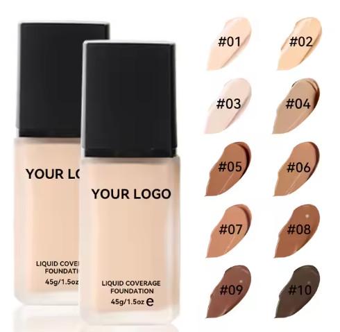 Private Label 10 Colors Creamy Full Coverage Waterproof Vegan Long Lasting Moisturizing Liquid Foundation for Dark Skin