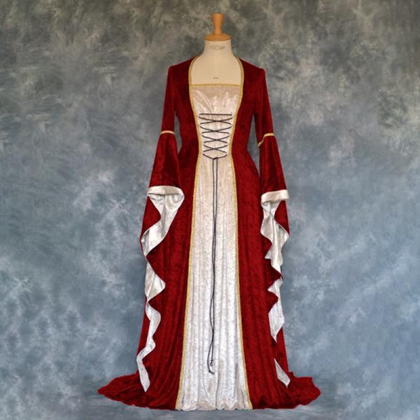 Vestido feminino de longa altura medieval retrô