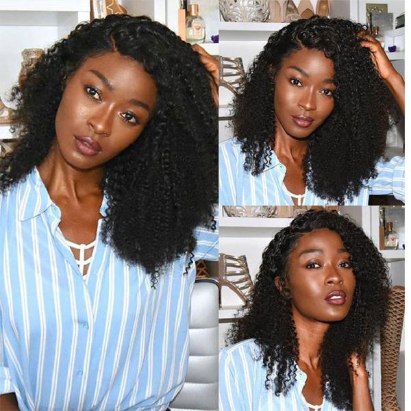 HD Swiss Lace Front Mongolian Peruvian 13x4 Afro Kinky Curly Human Hair Wig with Baby Hair