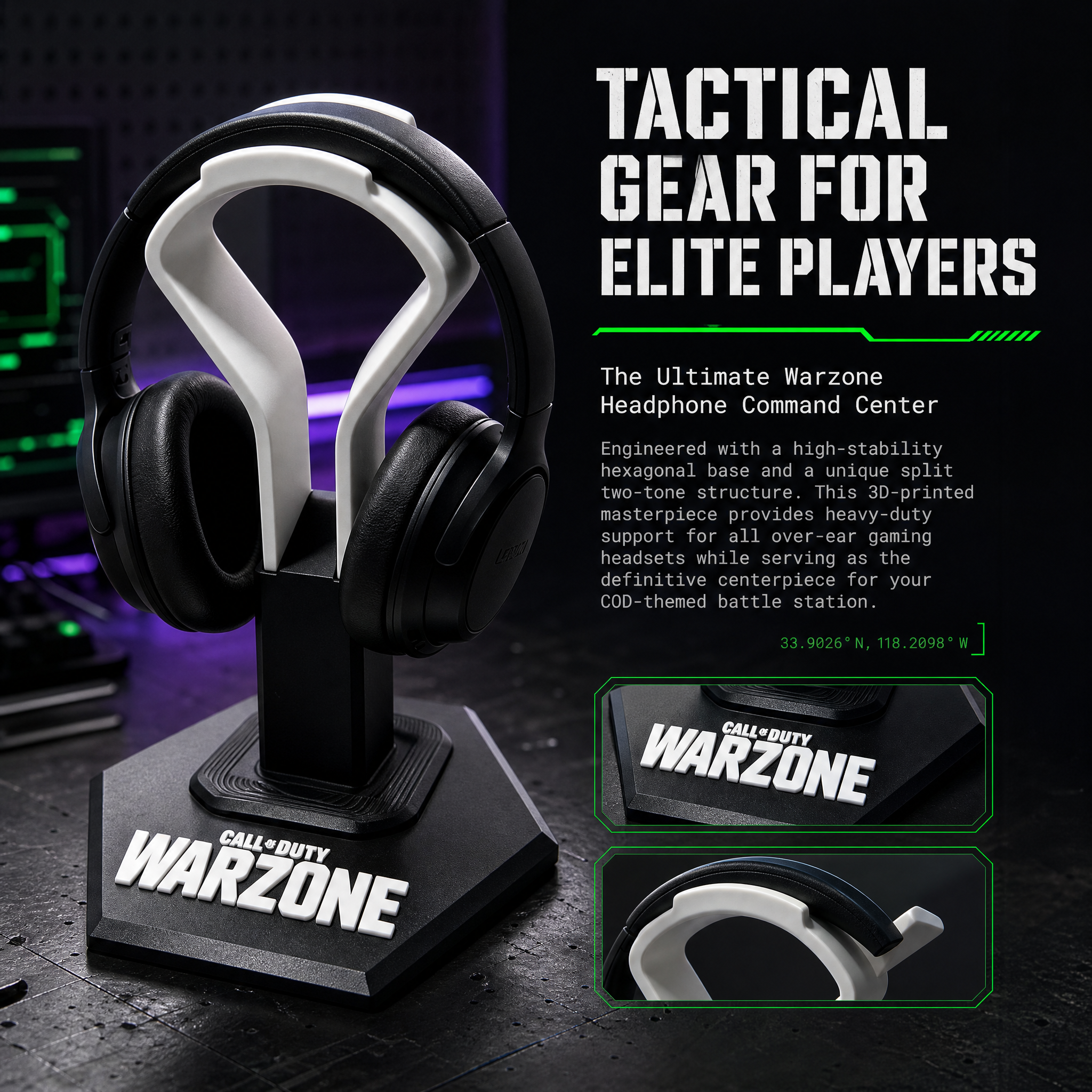 Warzone Logo Digital 3D Printing Stable Custom Color 3d Print Headset Holder
