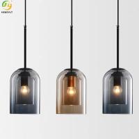 Nordic Minimalist E27 Led Glass Pendant Light Hotel Bar De Chevet Marron