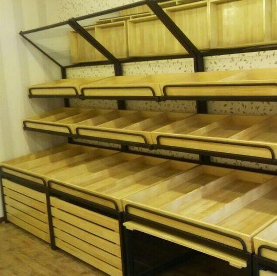 Customized Size Wooden Retail Display Shelves / Vegetable Display Stand