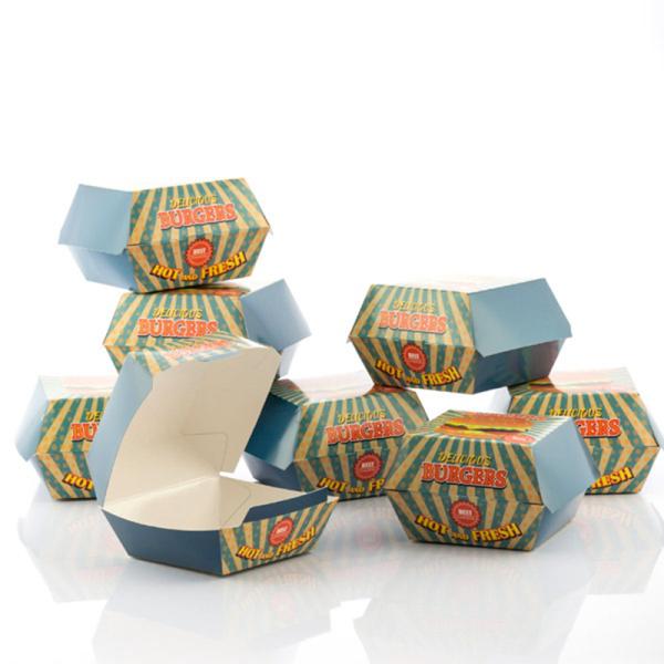 Nuevo Estilo Caja de embalaje de hamburguesas de tamaño personalizado de calidad alimentaria impresa cartón Kraft corrugado Matt laminado para embalaje de Hamburgo