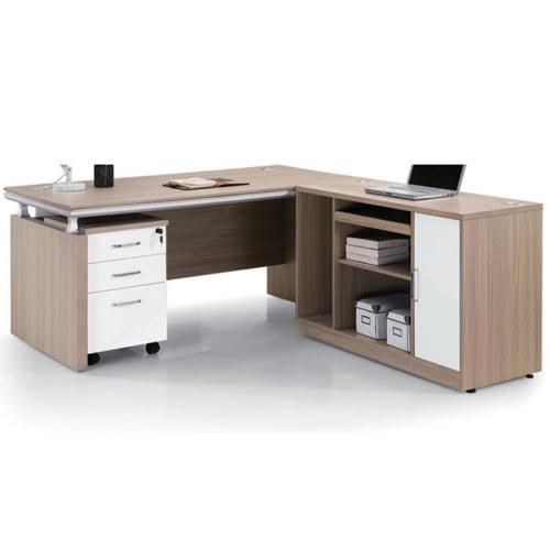 Moistureproof White Particle Board Office Furniture Standing Desk L Shape Design
