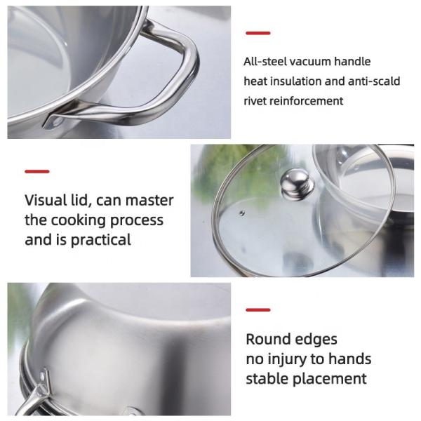 High Quality Induction Cooking Pot 304 Stainless Steel Hot Pot Kitchen Soup Pots With Glass Lid