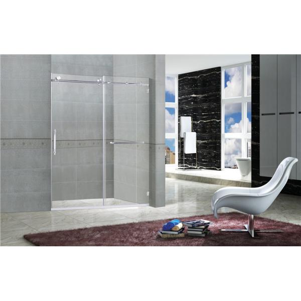 Clear / Printed Tempered Frameless Sliding Glass Doors With Stainless Steel Towel Bar