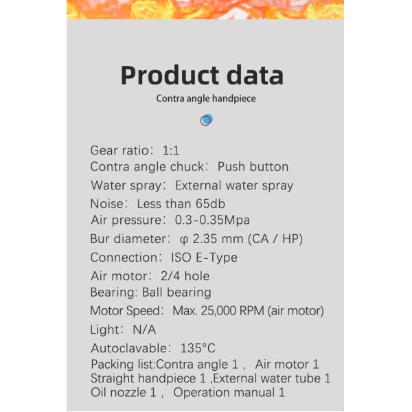 Straight Nose Dental Handpiece Unit 0.3-0.35Mpa With Air Motor