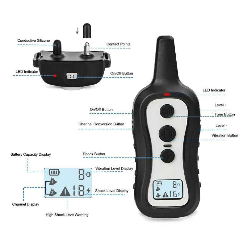 Waterproof Rechargeable Electric Dog Shock Collar Smart Pet Training Supplies with 3 Safe Modes Made of Plastic and Nylon