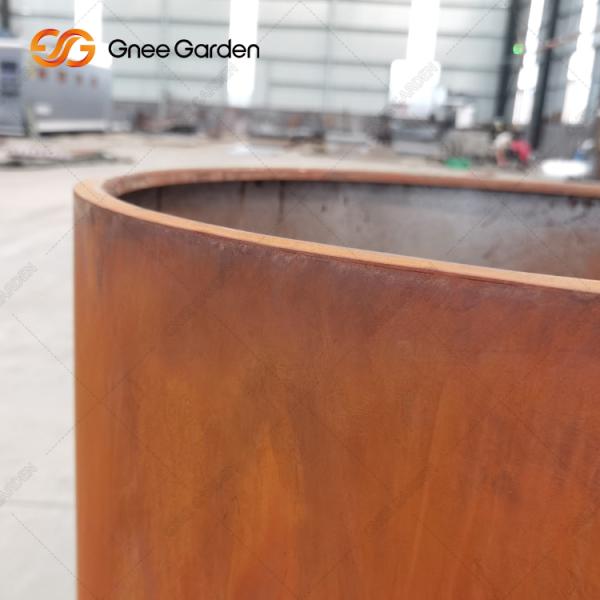 Backyard Outdoor Round Corten Steel Flower Pots Metal Planter Boxes