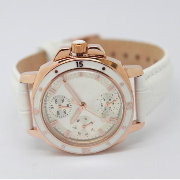 White Quartz Stainless Steel Watches With Genuine Leather For Ladies
