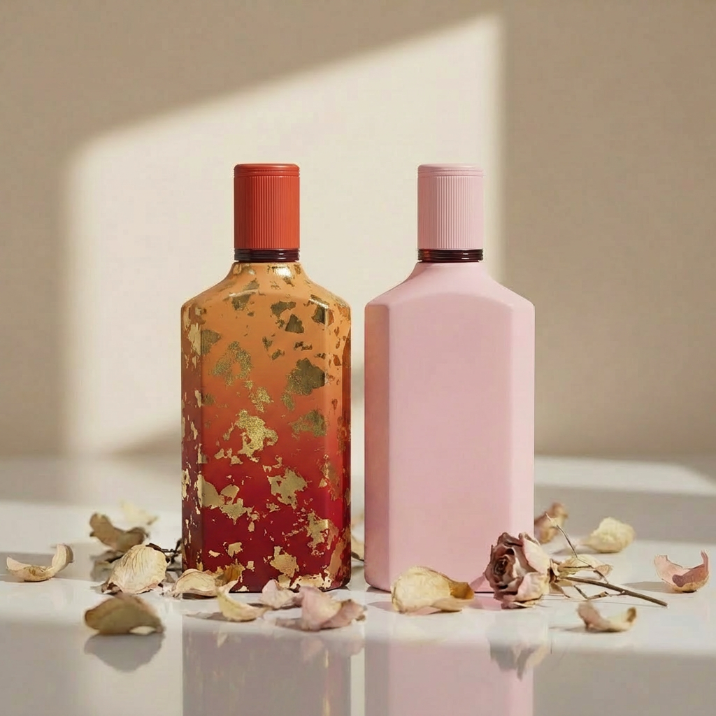 Empty Glass Perfume Bottles 100ml Flat Geometric Crimp Neck Ribbed Cap Spray