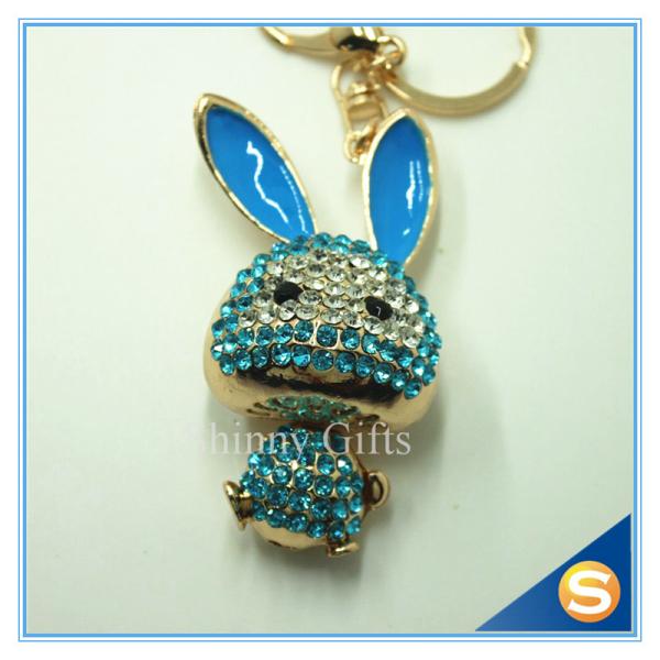 Trendy Rhinestone Cute Rabbit Shape Crystal Gold Plated Key Chain For Handbag Decoraction