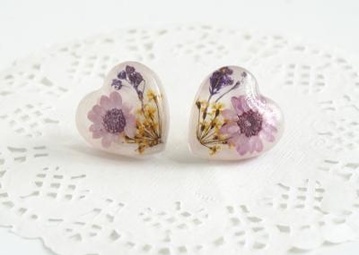 Unique Dried Plant Real Flower Purple Stud Earring for Fashion Women