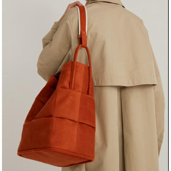 Frosted Flannel Strap Bucket Bag 30cm Woven Leather Shoulder Bag