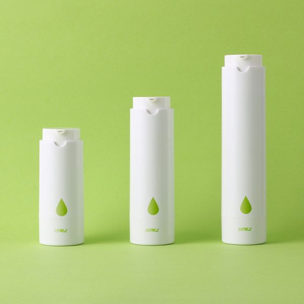 Silk Screen Printing PCR Green Airless Pump Bottle designed for secure cosmetic packaging and personal care product dispensing