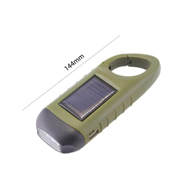 LED Solar Powered Flashlight USB Charging Hand Crank Dynamo Flashlight Survival Gear Fishing Flashlight Clip for Outdoor