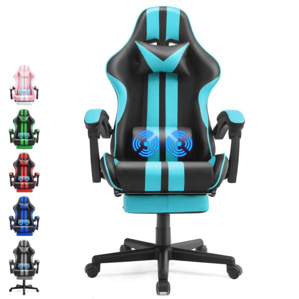 Adjustable Height PC Game Computer Chair with Headrest Lumbar Support and Footrest