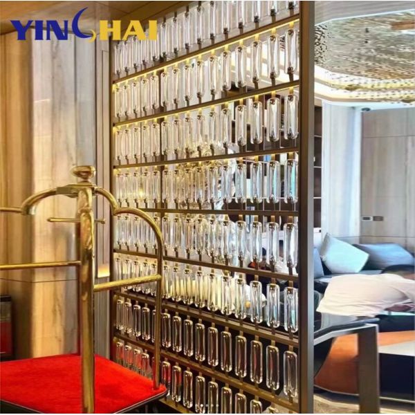 Disassembly Stainless Steel Screen Partition Luxury Crystal Glass Metal Room Divider Panels