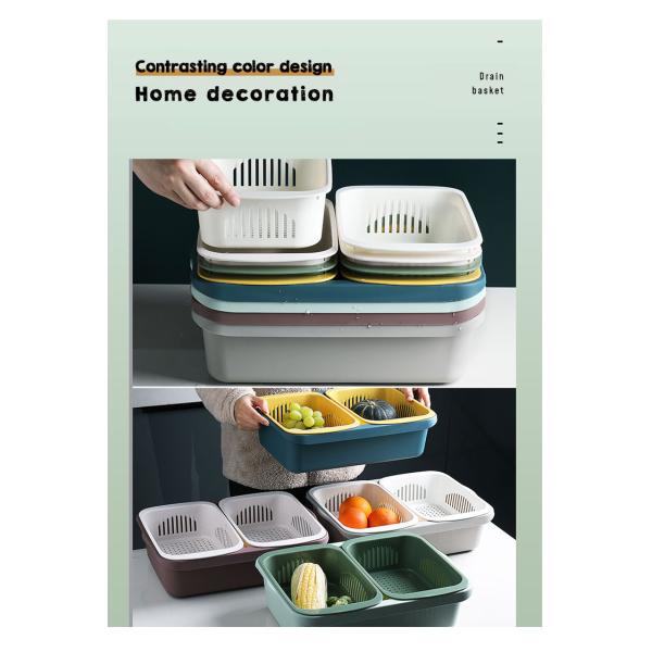 OEM ODM Rectangle Double Plastic Drain Basket Save Space Green