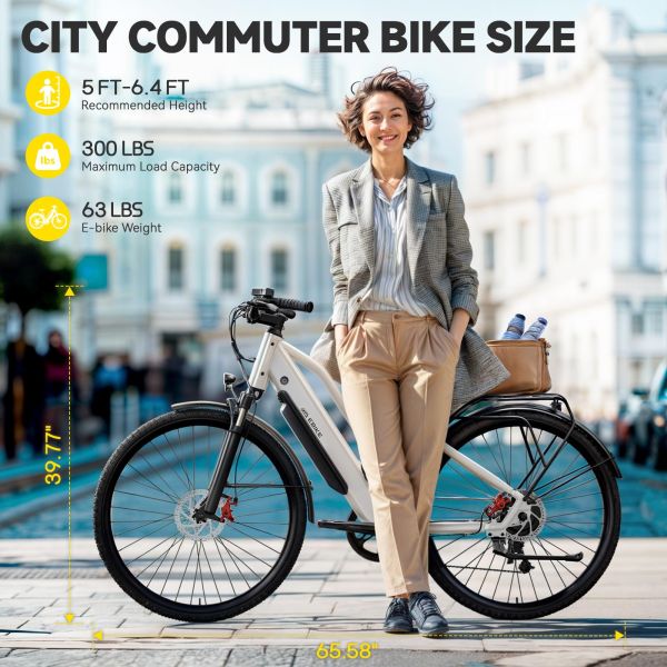 TST C624 500W/750W Motor Adults Electric City Bike 36V/10.4Ah Removable 37km/h 7-Speed City Ebike 26