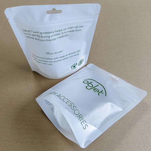 Premium Translucent Stand Up Bags For Bath Accessories Packaging With Water-Resistant And Sealing Zipper Closure.