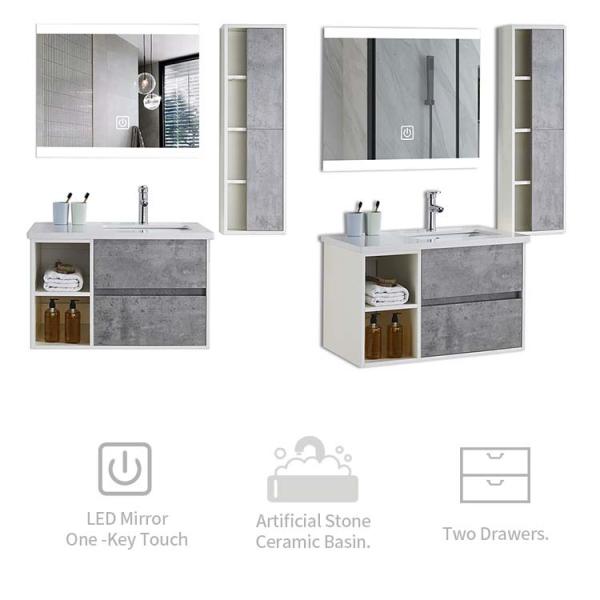 Plywood Material 80cm Bathroom Cabinet With Led Mirror And Side Cabinet