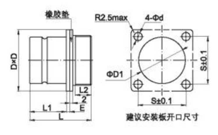 Y27A Series Y27A-2455ZJ4B1M Square Flange-mounted Rubber-sealed Socket Connector 