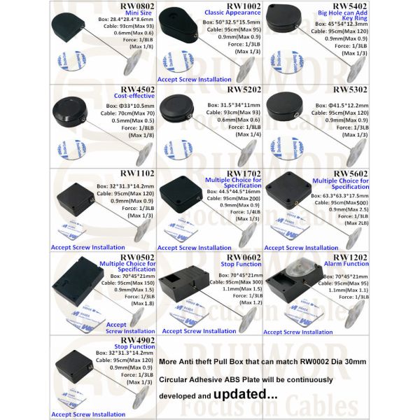RuiWor RW1102 Square Retractable Secure Wire With No Stop Function For Security Solutions