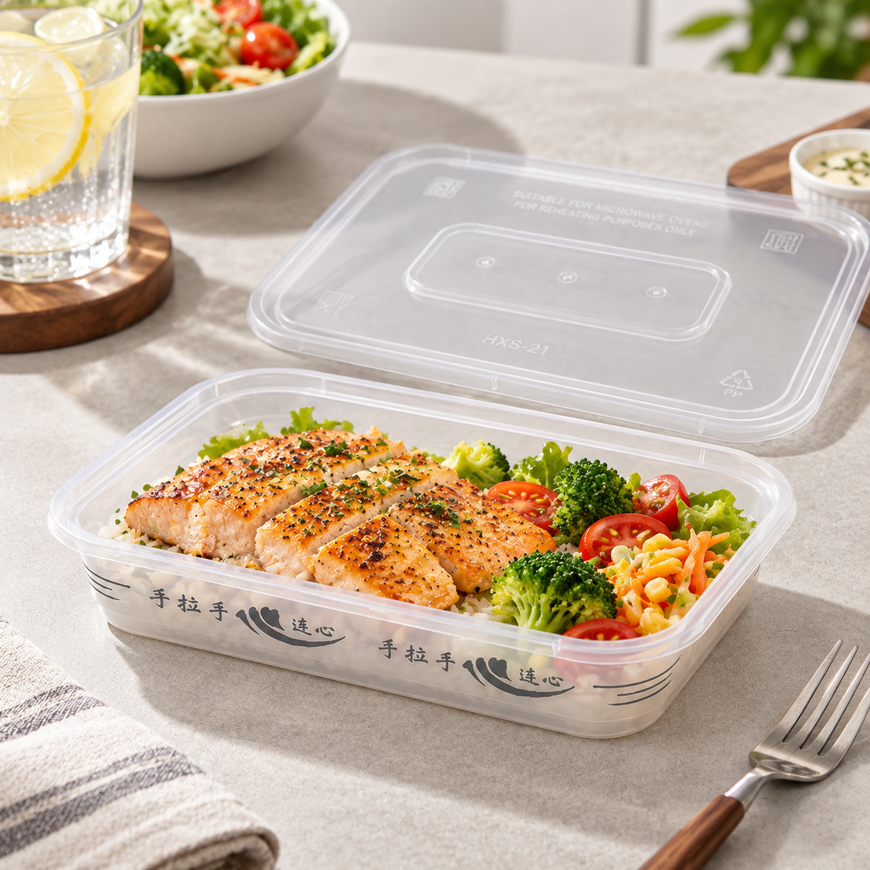 Takeaway Packaging PP Meal Prep Box Square Oil Resistant 650ml With Lid
